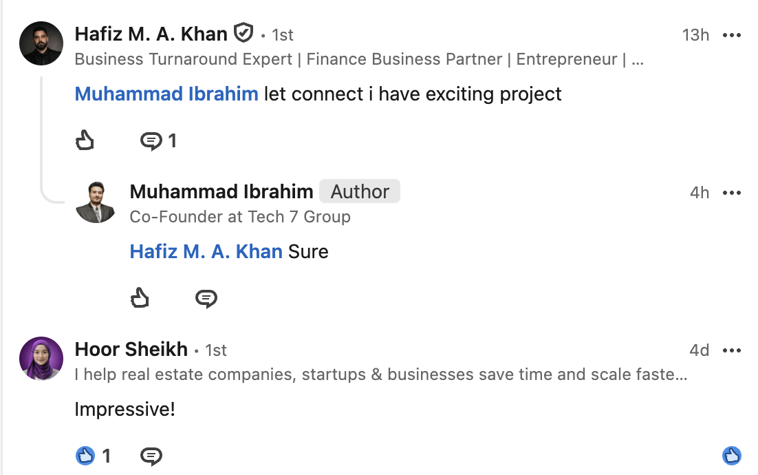 LinkedIn comment screenshot — Hafiz M. A. Khan & Hoor Sheikh