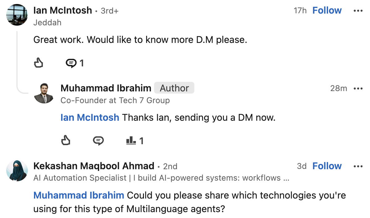 LinkedIn comment screenshot — Ian McIntosh & Kekashan Maqbool Ahmad