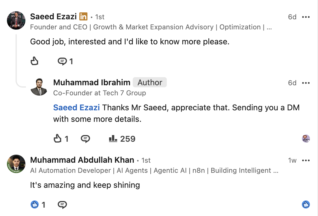 LinkedIn comment screenshot — Saeed Ezazi — CEO, Opzora.AI
