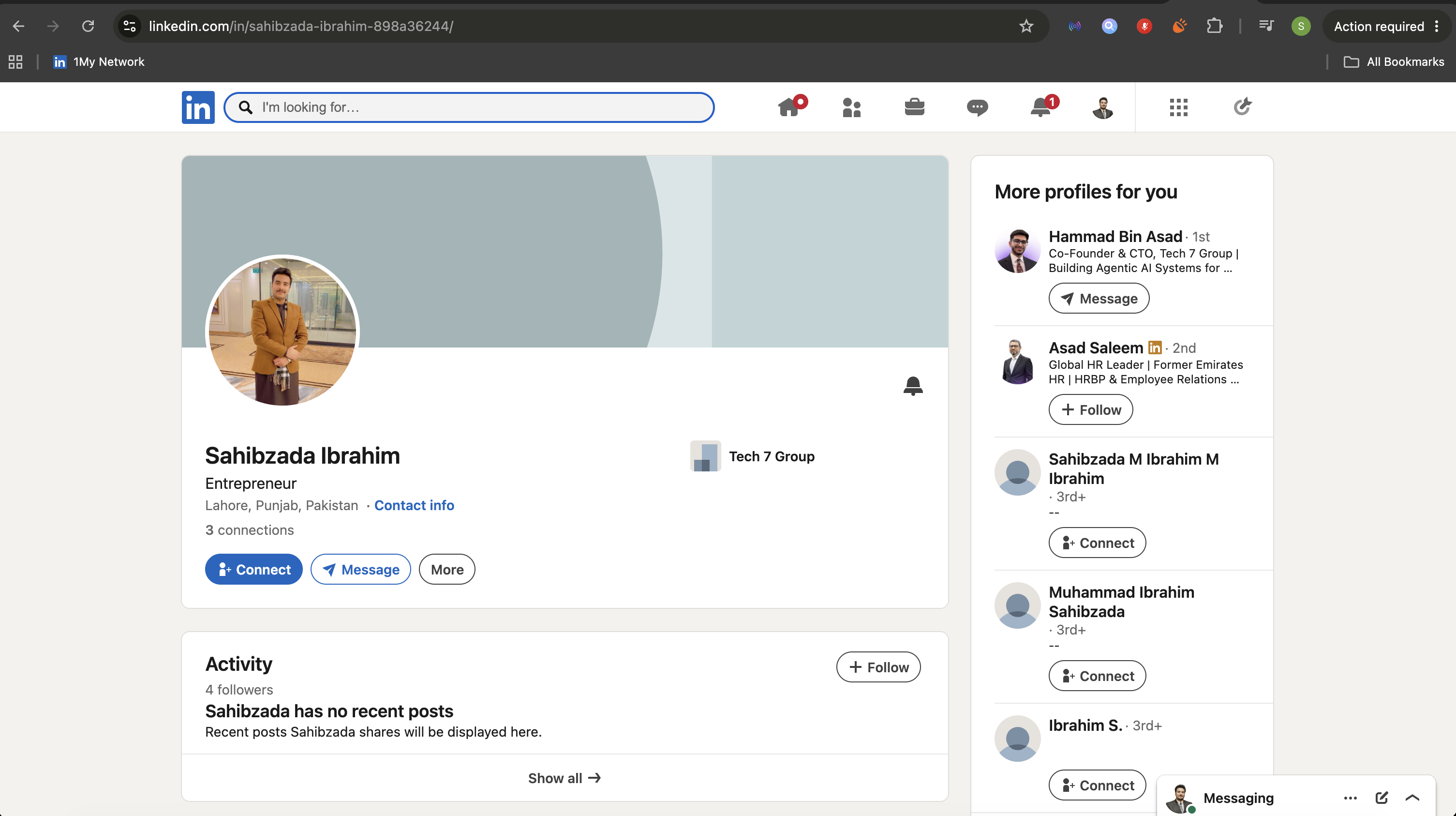 LinkedIn profile screenshot — Before — a profile with no presence