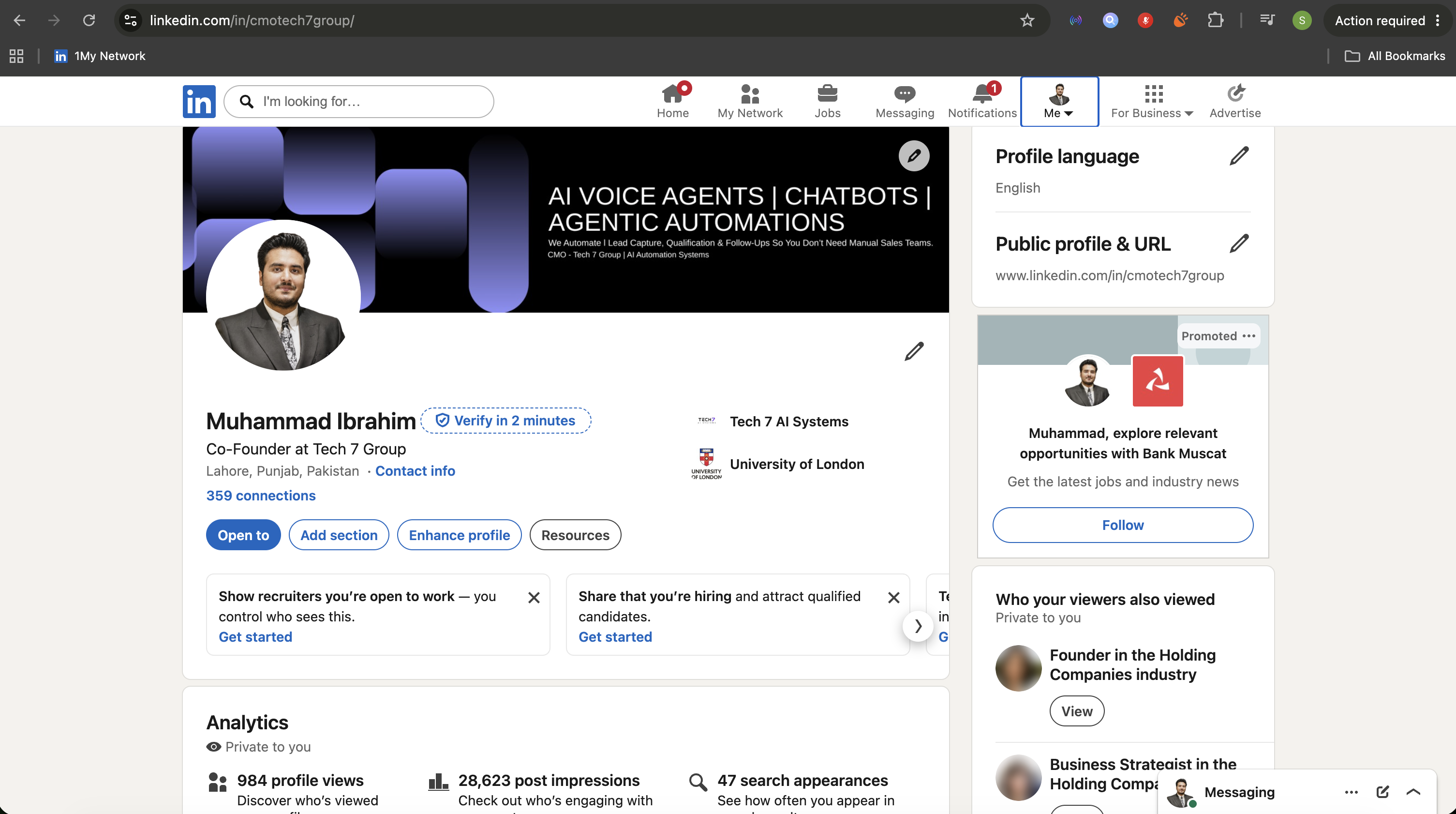 LinkedIn profile screenshot — After — 21 days with the system