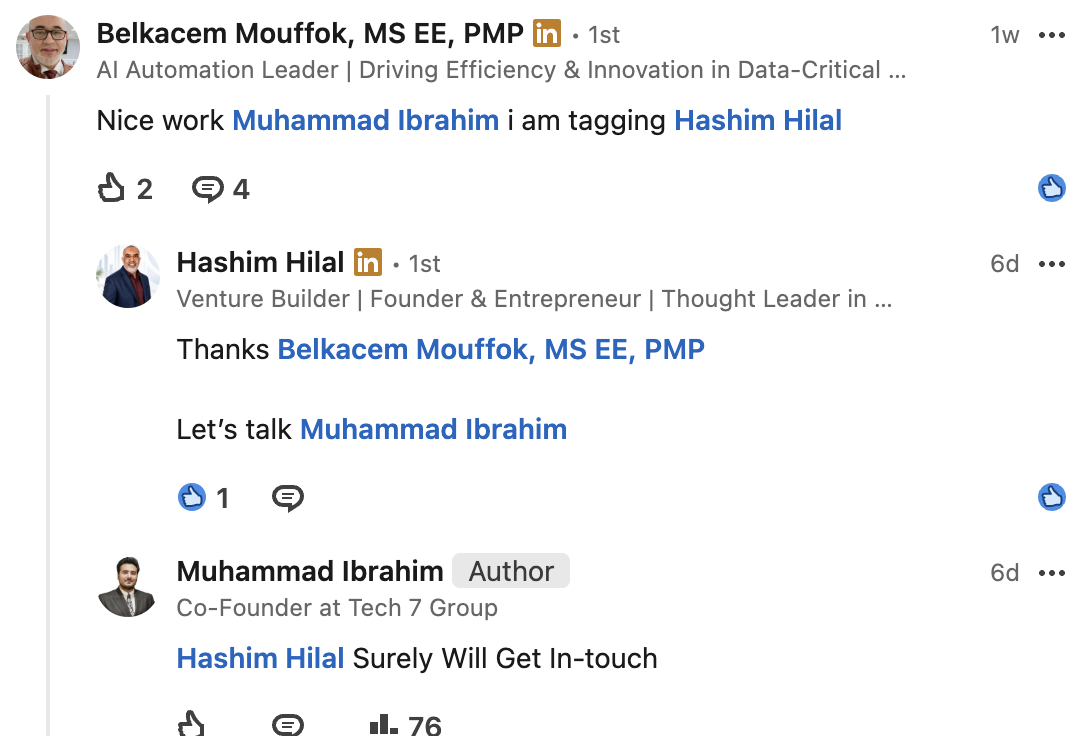 LinkedIn comment screenshot — Belkacem Mouffok & Hashim Hilal